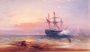 Edward Moran Salute at Sunset. oil painting on canvas